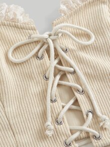 SHEIN MOD Frill Trim Lace Up Front Crop Cami Top & Skirt Without Shirt