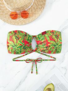 熱帶圖案抹胸比基尼上衣 - 彩色 - 查看 6