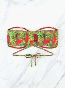 熱帶圖案抹胸比基尼上衣 - 彩色 - 查看 2