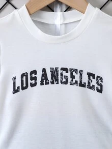 SHEIN 小男童字母圖案T恤和條紋圖案佩斯利印花短褲