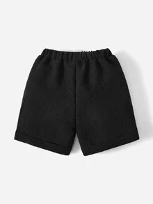 SHEIN Toddler Boys Fake Button Elastic Waist Shorts - Black - View 2