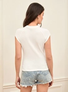 SHEIN BASICS T-shirt Rib-Knit Plain Casual - Putih - View 2
