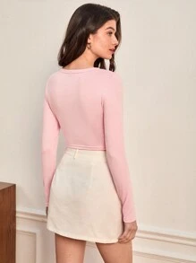 SHEIN BASICS Top Corto De Manga Larga Con Botones Frontales - Rosa Pálido - Ver 2