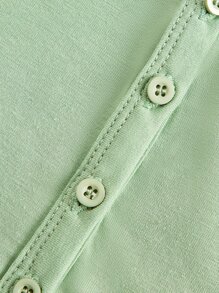SHEIN BASICS Button-Front Long Sleeve Crop Top - Lime Green - View 7