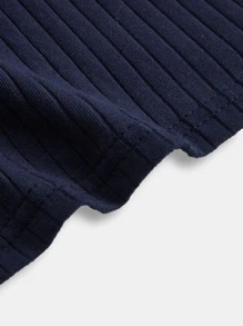 SHEIN BASICS Notch Neck Rib-Knit Bodycon Dress - Navy Blue - View 7