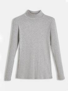 SHEIN BASICS 高領骨針針織t卹 - 淺灰色 - 查看 6