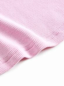 SHEIN BASICS Camiseta tejida de canalé unicolor de cuello alto - Morado - Ver 7