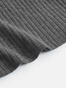 SHEIN BASICS Notched Neck Rib-Knit Dress - Dark Grey - View 8