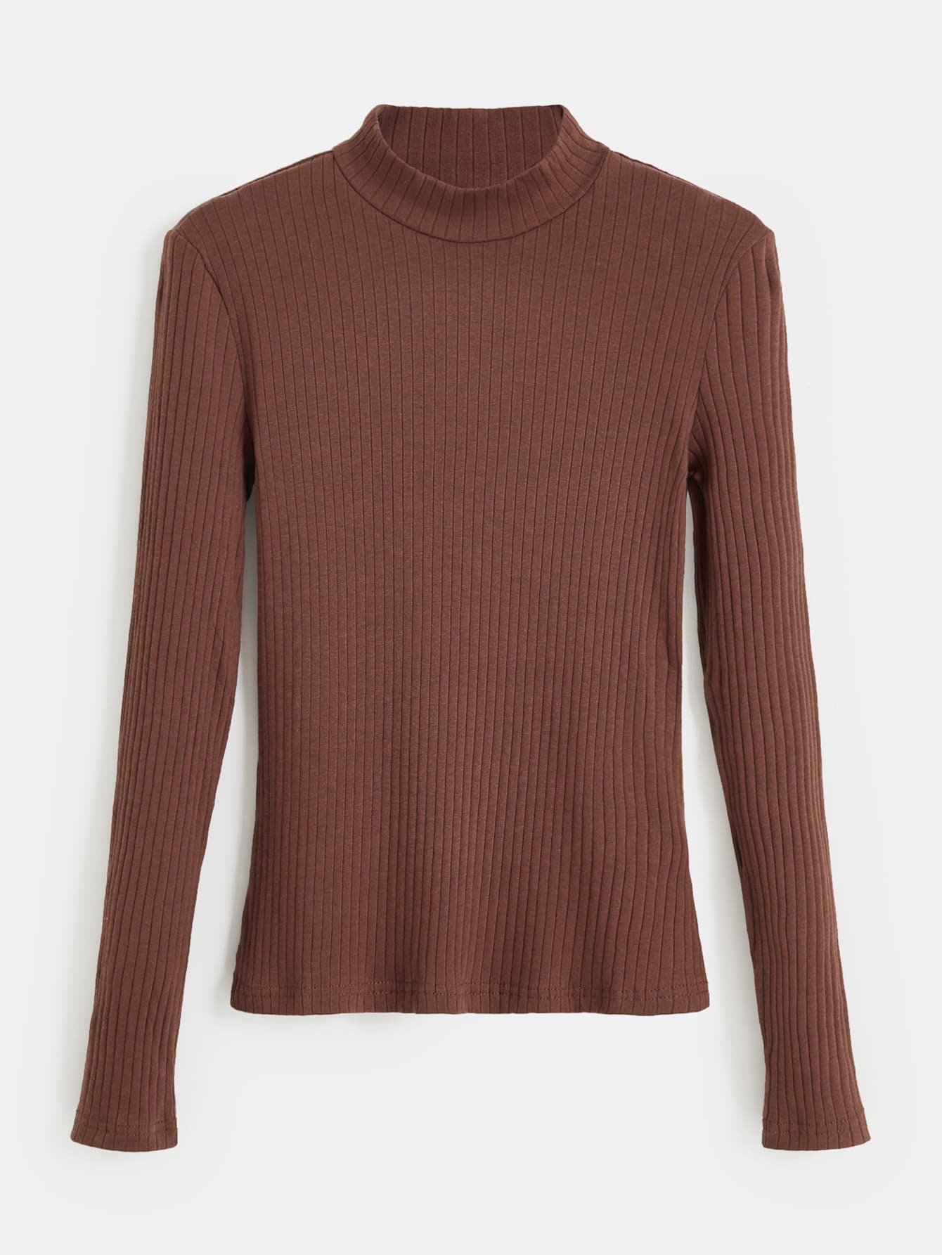 SHEIN BASICS Cổ giả Gân đan Áo - Màu nâu Sô-cô-la - Xem 1