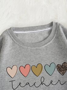 INAWLY Áo nỉ tay rớt in hình trái tim, thích hợp cho lễ tốt nghiệp, tựu trường, lễ tốt nghiệp, giáo viên nữ, áo nỉ chui đầu mùa thu cho mùa tựu trường. - Màu Xám nhạt - Xem 4