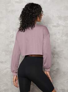 SHEIN BASICS Drop Shoulder Raw Hem Crop Pullover - Mauve Purple - View 2