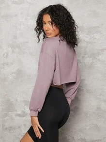 SHEIN BASICS Drop Shoulder Raw Hem Crop Pullover - Mauve Purple - View 5