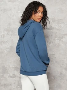 SHEIN BASICS Cozy Fleece Drop Shoulder Zip Up Thermal Hoodie - Dusty Blue - View 2
