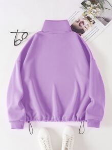 INAWLY Sudadera con estampado de letra bajo con cordón con cremallera media con forro térmico - Lila Púrpura - Ver 2