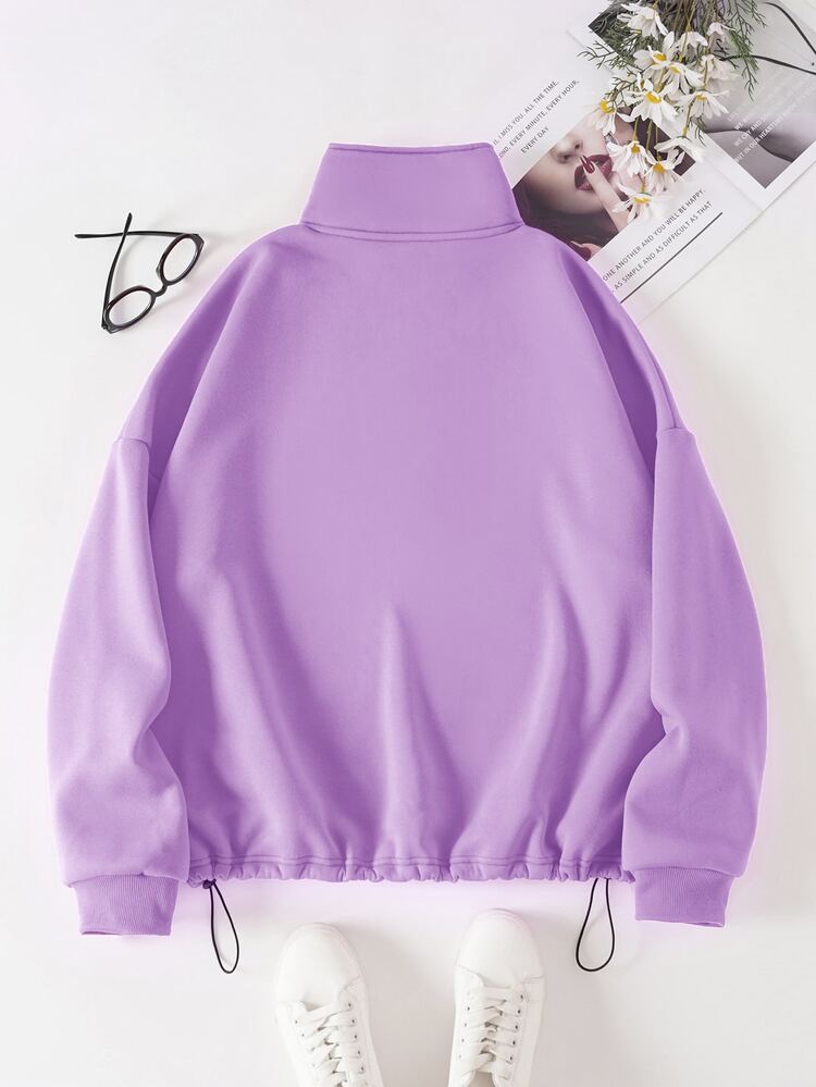 INAWLY Áo nỉ Plus Size Dây kéo Lá thư Giải trí - Màu Lilac Tím - Xem 2