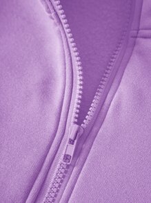 INAWLY Sudadera con estampado de letra bajo con cordón con cremallera media con forro térmico - Lila Púrpura - Ver 6