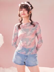 ROMWE Kawaii Áo nữ Xù nhỏ cắt Con số Tất cả trên in Giải trí - Nhiều màu - Xem 1