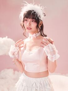 ROMWE 蕾絲拼接背心上衣 - 粉色 - 查看 3
