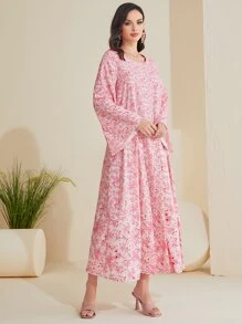 Al Najma Ditsy Floral Print Colourblock Smock Dress - Multicolor - View 5