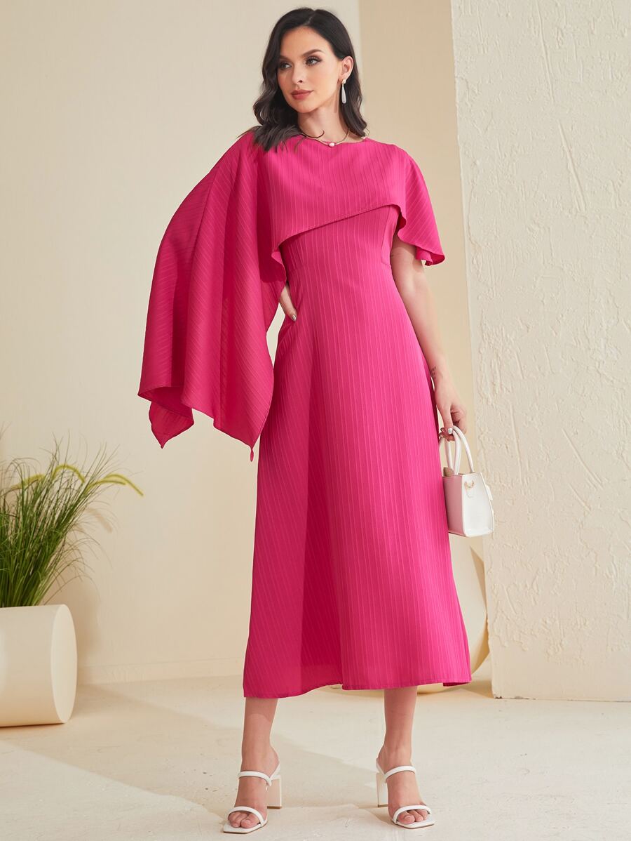 Modelyn 纯色夸张荷叶边连衣裙 超长款女士装 长款晚礼服 - 玫紅色 - 查看 1