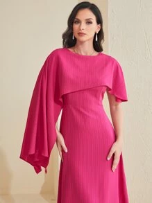 Modelyn 纯色夸张荷叶边连衣裙 超长款女士装 长款晚礼服 - 玫紅色 - 查看 4