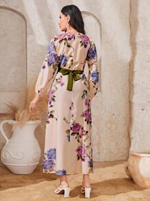 Mulvari Đầm Thắt lưng xoắn lại Hoa Boho - Màu Hồng baby - Xem 2