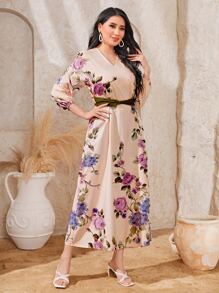 Mulvari Đầm Thắt lưng xoắn lại Hoa Boho - Màu Hồng baby - Xem 4