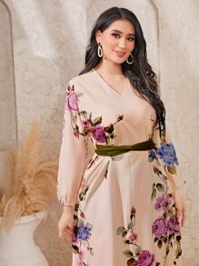 Mulvari Đầm Thắt lưng xoắn lại Hoa Boho - Màu Hồng baby - Xem 5