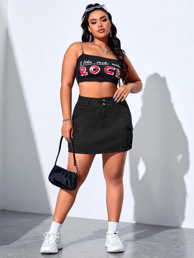 Plus Flap Pocket Denim Skirt