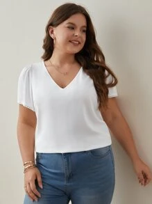 SHEIN Frenchy Plus Contrast Lace Tie Back Puff Sleeve Blouse - White - View 2