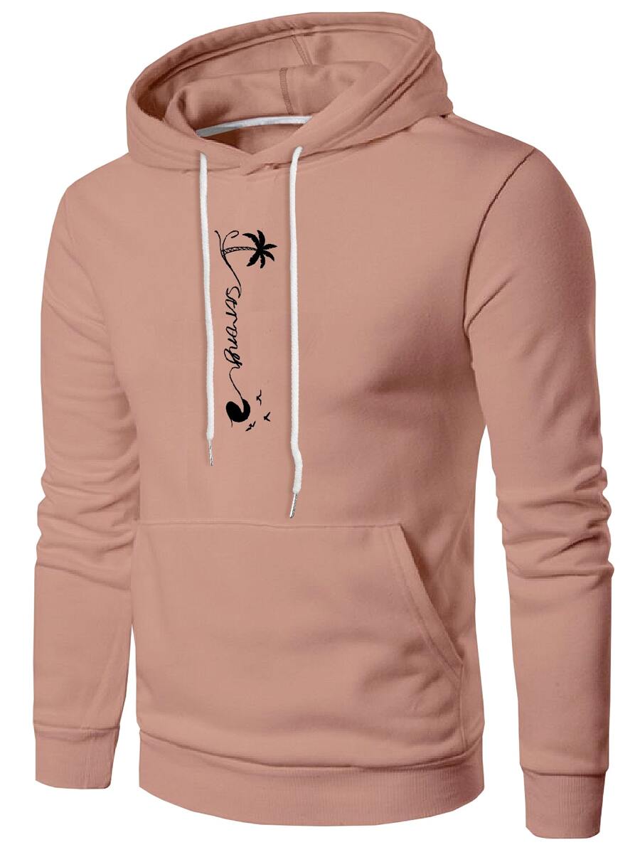 Manfinity Homme Men Letter Graphic Kangaroo Pocket Drawstring Hooded Sweatshirt - Pink - View 1