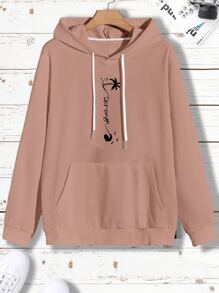 Manfinity Homme Men Letter Graphic Kangaroo Pocket Drawstring Hooded Sweatshirt - Pink - View 3