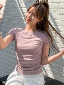 DAZY 實色麻花t恤 - 淺灰紫 - 查看 6