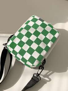 迷你男士方格圖案方包 - 綠色 - 查看 3