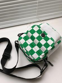 迷你男士方格圖案方包 - 綠色 - 查看 4