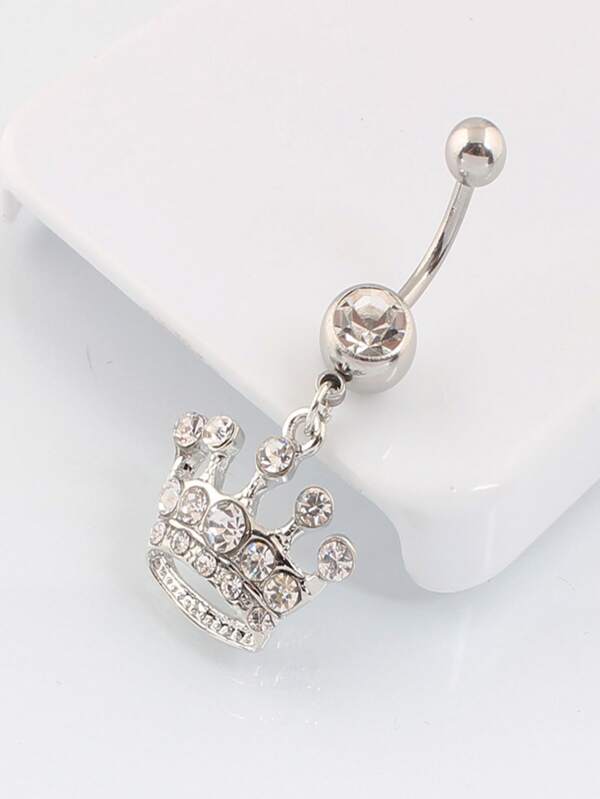 Rhinestone Crown Decor Navel Belly Ring Popular Piercing Body Jewelry