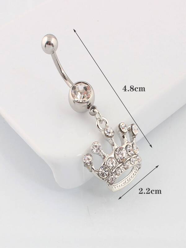 Rhinestone Crown Decor Navel Belly Ring Popular Piercing Body Jewelry