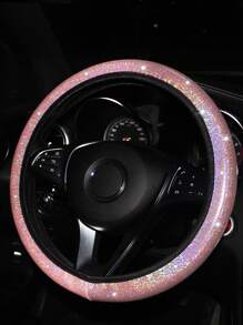 1pc Glitter Car Steering Wheel Cover, Car Accessories Women - Pink - View 3