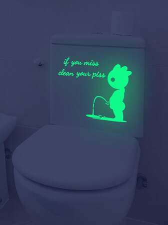1入組PVC馬桶蓋貼花卡通和標語圖案夜光馬桶凳馬桶貼紙