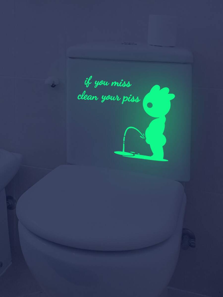 1入組PVC馬桶蓋貼花卡通和標語圖案夜光馬桶凳馬桶貼紙