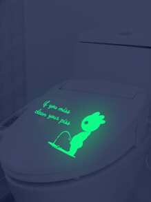 1入組PVC馬桶蓋貼花卡通和標語圖案夜光馬桶凳馬桶貼紙