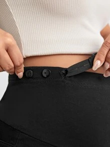 SHEIN 孕婦寬腰帶破洞毛邊牛仔短褲 - 黑色 - 查看 5