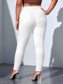 SHEIN Essnce Plus High Waist Ripped Skinny Jeans - White - View 2
