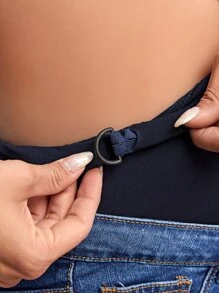 SHEIN Maternity Adjustable Waist Ripped Frayed Roll Hem Skinny Jeans - Dark Wash - View 4