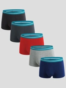 Men 5pcs Striped Tape Waist Boxer Brief - Multicolor - View 1
