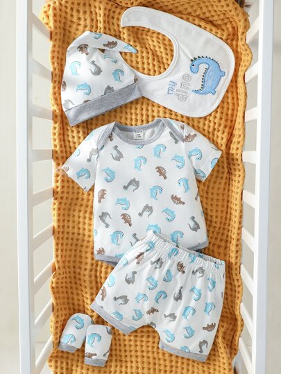 Baby Dinosaur Print Tee Bodysuit & Shorts