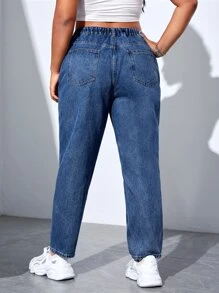 Plus High Waist Mom Fit Jeans - Medium Wash - View 2