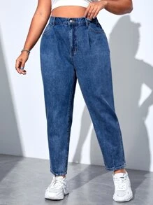 Plus High Waist Mom Fit Jeans - Medium Wash - View 3