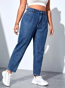 Plus High Waist Mom Fit Jeans - Medium Wash - View 4