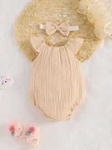 嬰兒大圓領連體衣帶配件髮箍